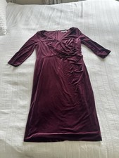 Jacques Vert Purple Velvet Ruched Occasion Dress Knee Length V Neck Size 14