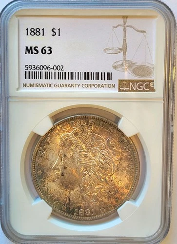 1881   NGC MS-63   Heavy Coppery-Blue Toned   Morgan Silver Dollar   #412