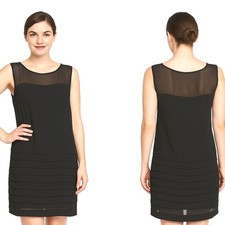 Ann Taylor Dress Black Sheath Mesh Tiered Layered Hem Little Black Classic SZ 6