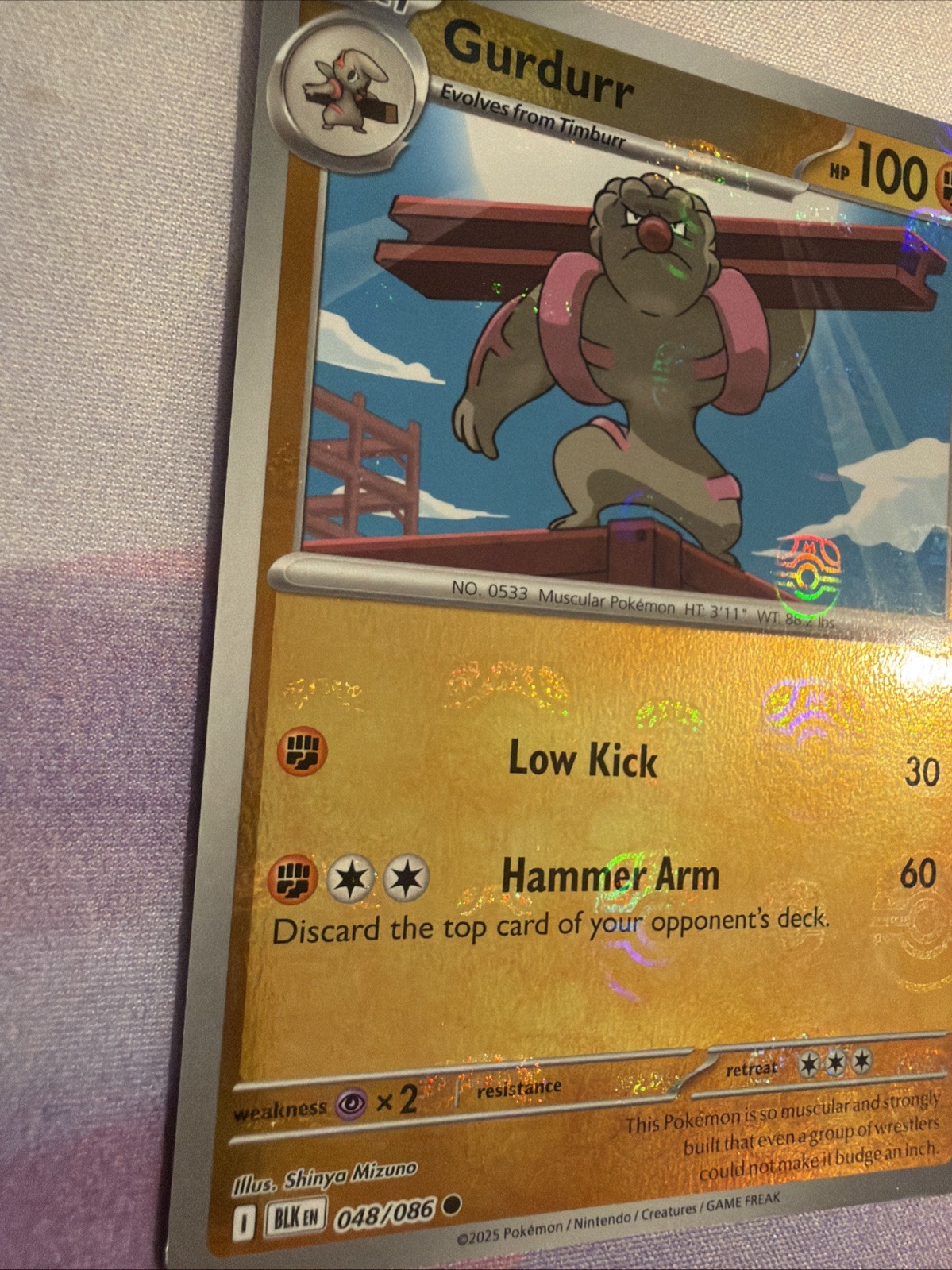 Gurdurr (Master Ball) 048/086 - Pokemon TCG Sv: Black Bolt Holo NM