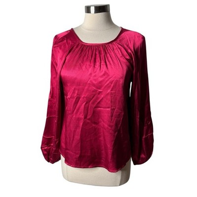 Nation Los Angeles Eveline Raglan Satin Top Blouse Raspberry Jam Womens XS New