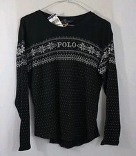 NWT Polo Ralph Lauren Girl L 12-14 Black Pullover Cotton Modal Sweater Snowflake