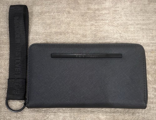 Steve Madden Black Wallet-hold 15 cards,ID,money & change pocket-zips-8"x4.5" - Picture 1 of 11