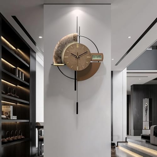 Decorative Wall Clocks Modern with Temperature℃ Display Large Brown-future