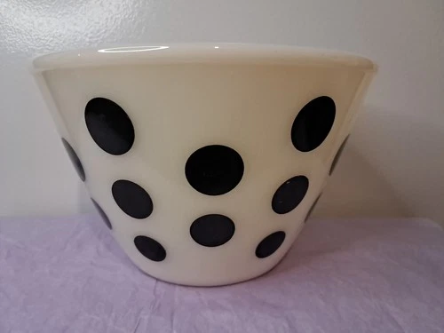 Vintage Fire King Glass Bowl Black Dot Splash Proof  7 1/2" D 5" T