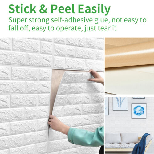 10 Pcs 3D Wall Sticker Tile Brick Panels Foam Stone Self-adhesive Wallpaper Peel - Picture 2 of 48