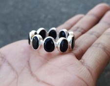 Natural Black Onyx Gemstone Band Ring 925 Sterling Silver Stackable Unisex Ring