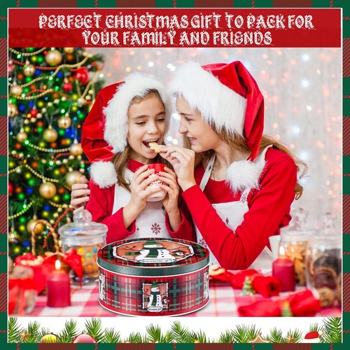 3 Pcs Christmas Cookie Tins with Lids for Gift Giving Tin Containers Round Fe... - Picture 7 of 7