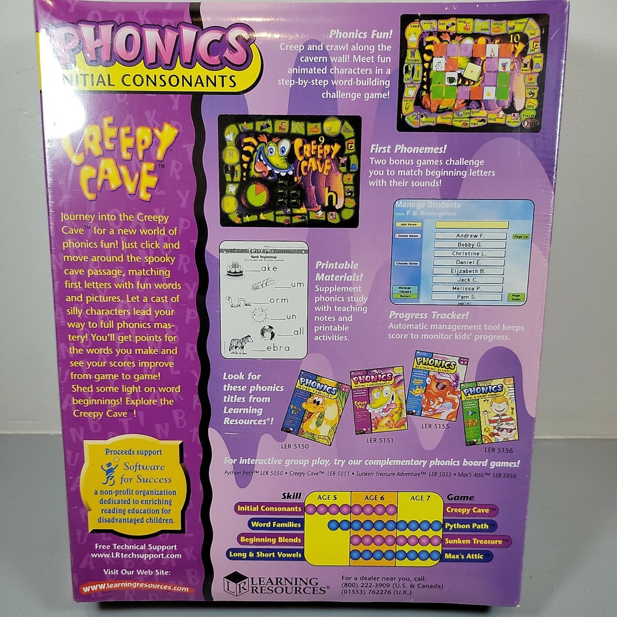 Learning Resources Phonics CD Rom NOS Creepy Cave windows 95/98