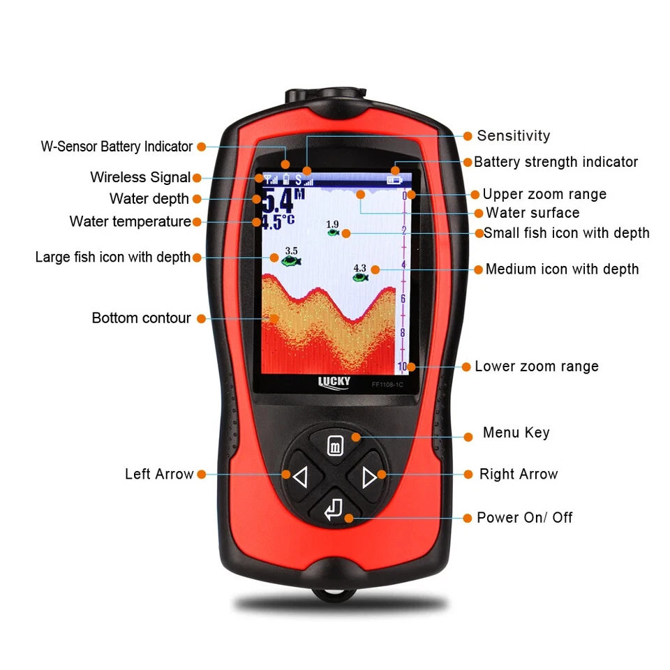 Portable Fish Finder 100M Depth Fish Alarm Wired Fish Detector 2.4inch TFT Color - Image 4 of 4
