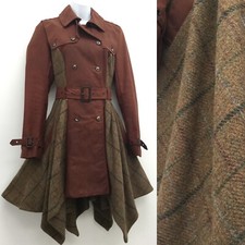 Topshop Vintage Best Of British Wax Tartan Wool Trench Coat 10 38