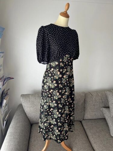 River Island Black Polka Dot Backless Stretch Tea Dress with Puff Sleeves 14 - Picture 4 of 12