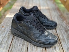 Nike Air Max 90 Size 7Y Leather Running Sneakers Triple Black 833412-001