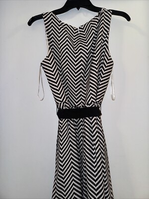 White House Black Market Dress Womens Sz 10 Zig Zag Print Fit & Flare Sleeveless