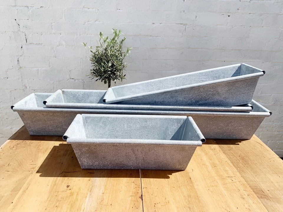 Long Zinc Trough Planter, Grey Metal Rectangle Plant Pot Window Box - 6 sizes - Image 2 of 2