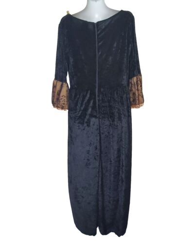 Renaissance Costume Gown Womens XL 18-20 Black Velvet Gold Inset Tulle Stretch - Picture 5 of 10
