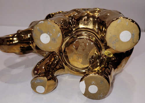 Ceramic Raised Trunk Elephant Tea Light Candle Holder Gold Colored 5.25" Tall - Picture 7 of 8