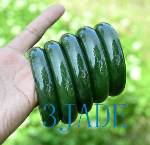 53mm-61.5mm Green Canadian Nephrite Jade Flat Bangle Bracelet w/ certificate - Picture 4 of 9