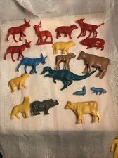 VTG Lot Of 17 Plastic Toy Animals Figurines Cow Sheep Rhino Dino Seal Donkey Pig