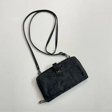The Sak Sakroots Croosbody Purse Wallet Floral iPhone Cell Phone Black Grey