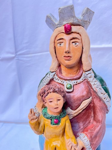 Statua terracotta Madonna con bambino, natività Gesù Cristo, decorazione presepe - Foto 2 di 5