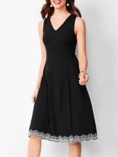 NWT Talbots Embroidered Ponte Fit & Flare Sleeveless Knee Length Black Dress