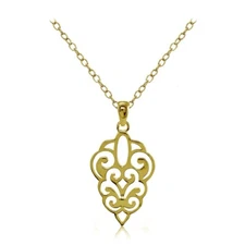 Yellow Gold Flashed Sterling Silver High Polished Filigree Necklace