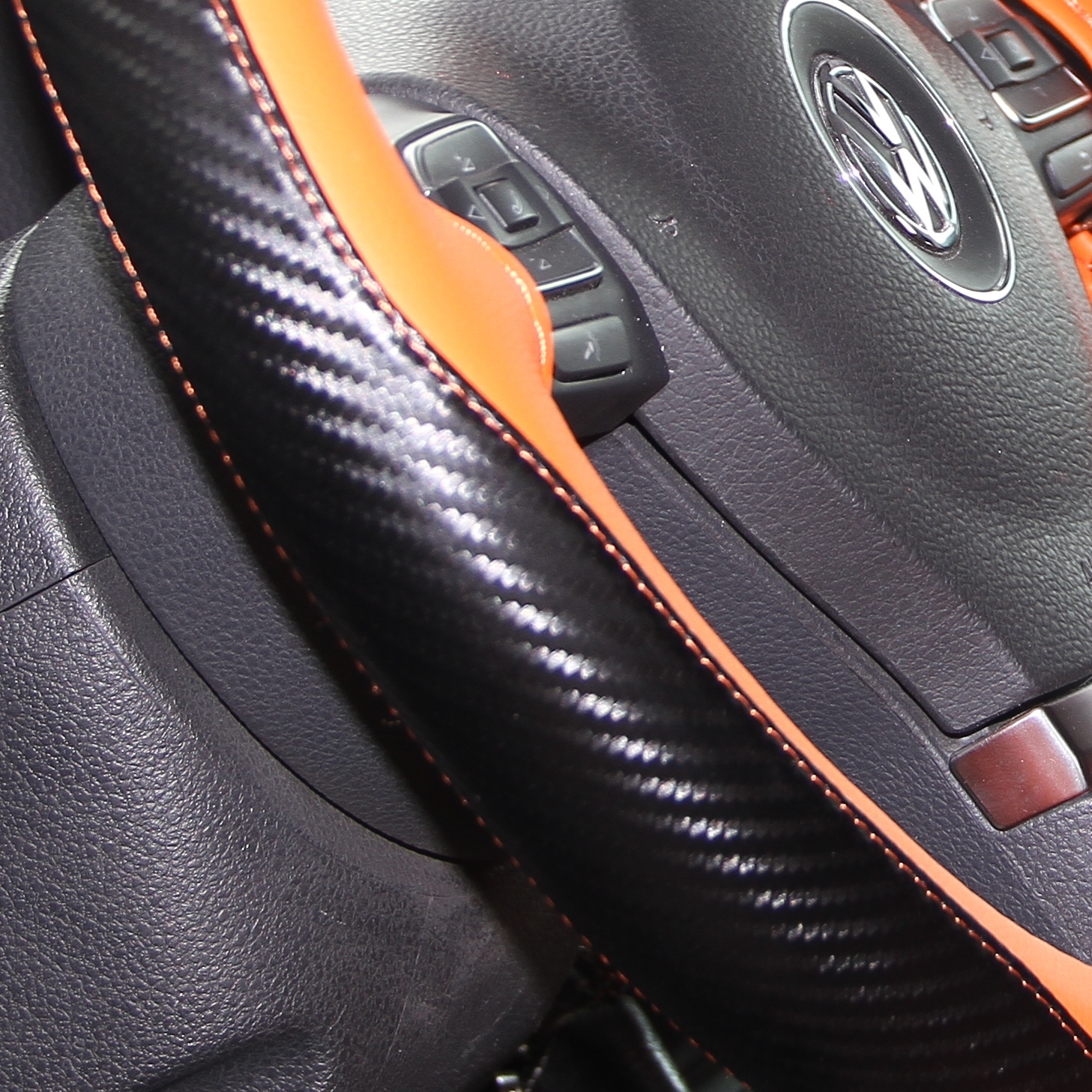 Stitch On Steering Wheel Skin Wrap Cover Orange & Carbon Fiber w/Needle