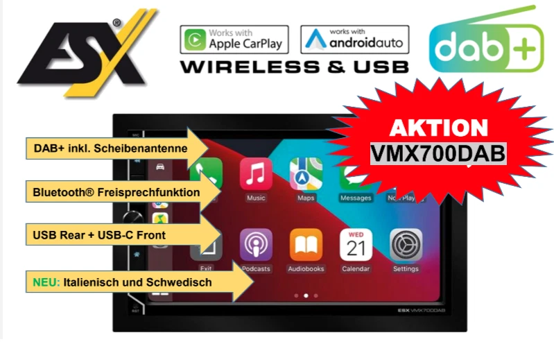 ESX VISION VMX700DAB 2-DIN Moniceiver Autoradio mit Radioblende für Fiat Ducato - Bild 2 von 4