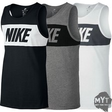 Nike Mens Grey Black Vest Retro Big Logo Sports Gym Sleeveless Tank Top