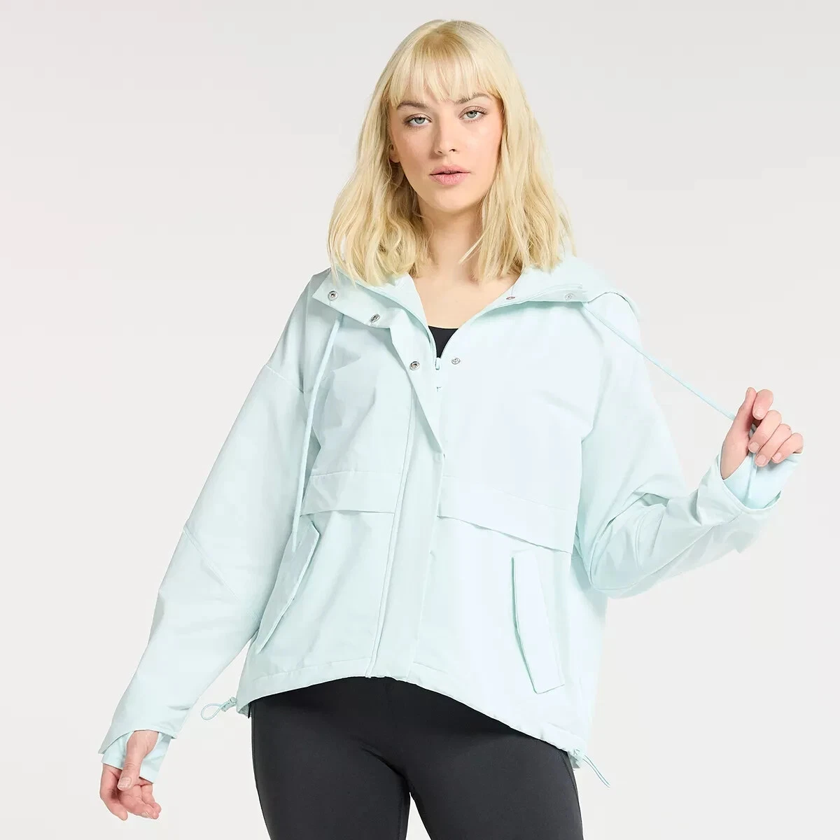 NEW Womens Plus FLX Woven Packable Jacket Zip Front, Light Aqua LARGE MSRP  $80