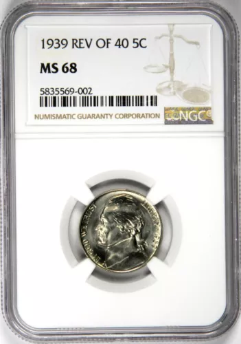 1939 JEFFERSON NICKEL ~ REV of 40 SHARP SUPER GEM NGC MS68 TOP POP! INV#002