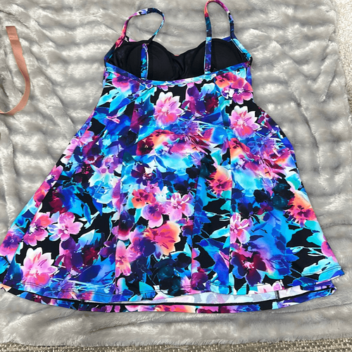 Swim Solutions MULTI SPRAY BLACK Empire-Waist Tummy-Control Swimdress US 8 - Picture 3 of 3
