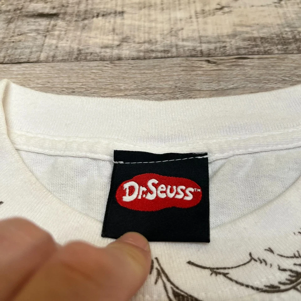 Dr Seuss Shirt Adult Medium White Vintage One Fish Two Fish All Over Print Y2K - Image 3 of 4