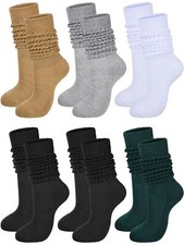 6 Pairs 80s 90s Women Slouch Socks Soft Knee Long Scrunch Socks Cotton Knit S...