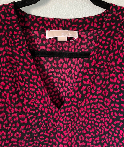 MICHAEL KORS RED AND BLACK STYLISH LONG SLEEVE BLOUSE - SIZE MEDIUM - Picture 2 of 5