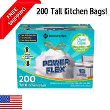 Member's Mark Power Flex Tall Kitchen Drawstring Trash Bags 13 Gallon, 200 ct