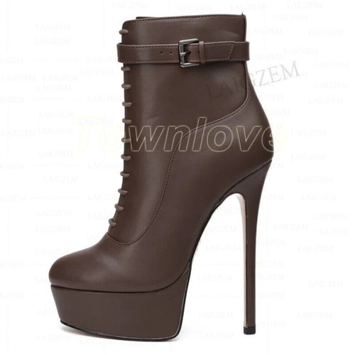Women Platform Ankle Boots Zip Up Thin High Heels Short Boot Shoes Big Size 52 - Picture 7 of 15