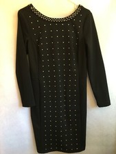 Beige by eci Womens Size 8 Beaded Knit Long Sleeve Sweater Dress Black Stretch