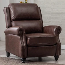 CANMOV Pushback Recliner Chair Faux Leather Armchair Push Back Recliner with Riv