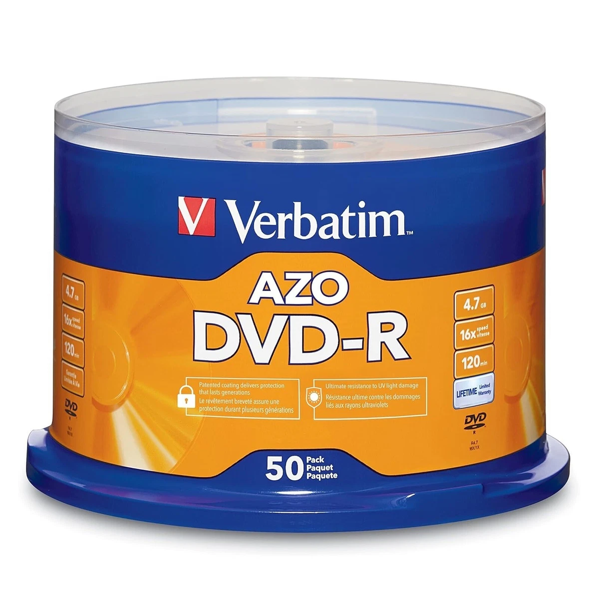 Verbatim DVD-R 4.7GB 16x 120Min AZO Recordable Media Disc 50 Disc Spindle 95101