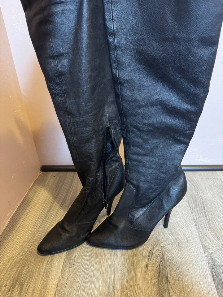 Botas de aguja hasta el muslo por encima de la rodilla de cuero negras talla 8,5 Foto 3 de 4