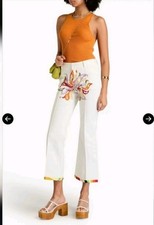 Emilio Pucci Women  s Cropped Pants White Multicolor Abstract Print Trim 38