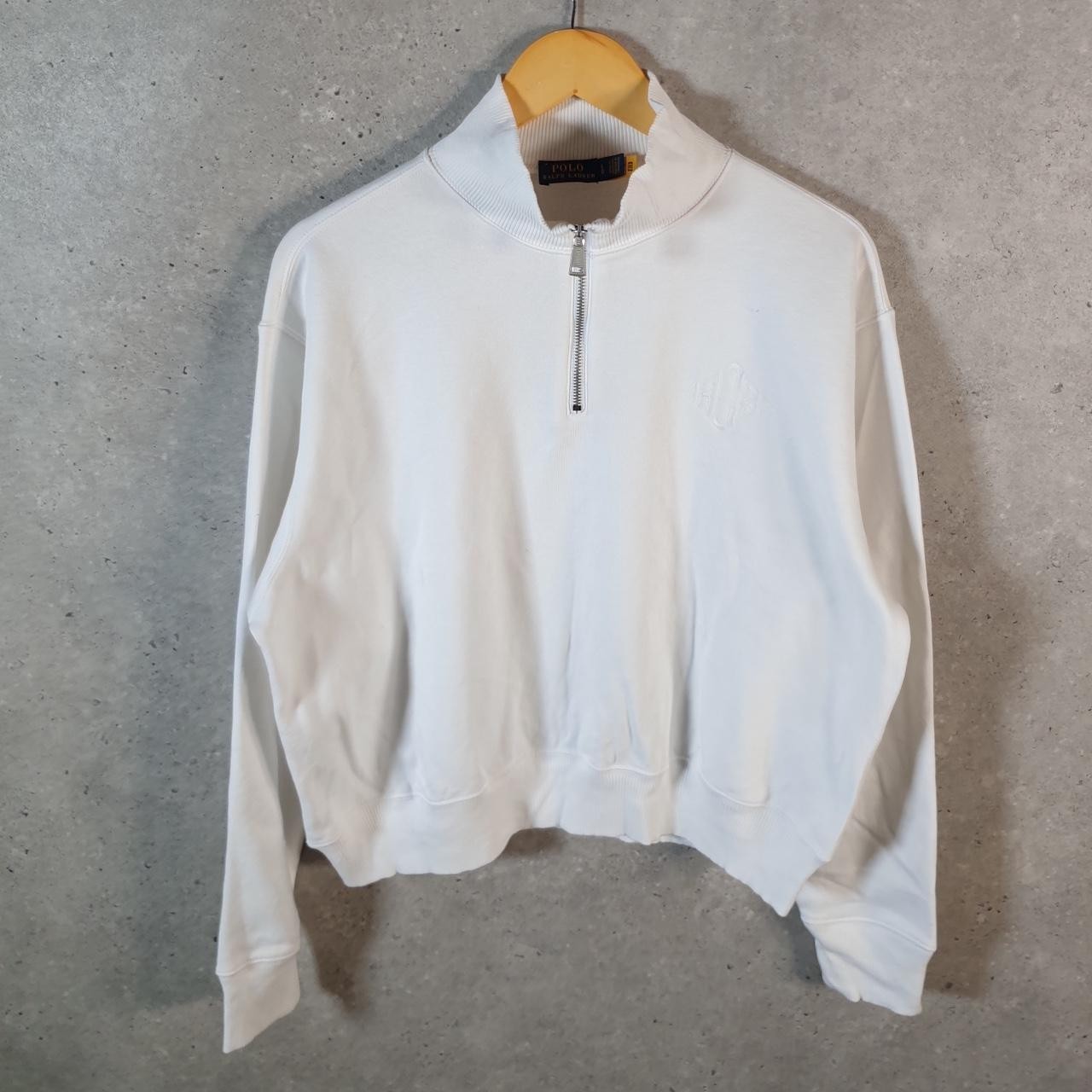 Polo vintage Ralph Lauren cropped felpa donna grande bianca 1 4 zip pony