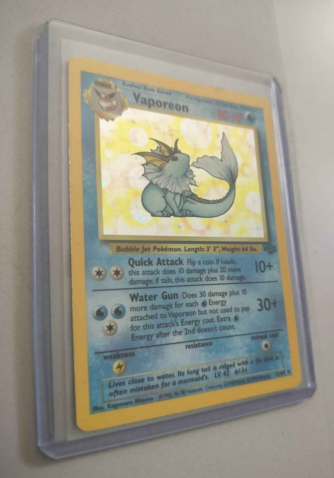 1999 Vaporeon Pokemon TCG Holo Card Jungle 12/64 