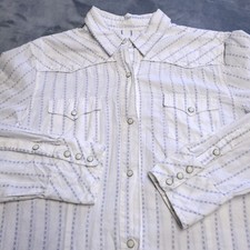 Vtg Roper Large Pearl Snap Western Wear Stitch Striped Shirt White