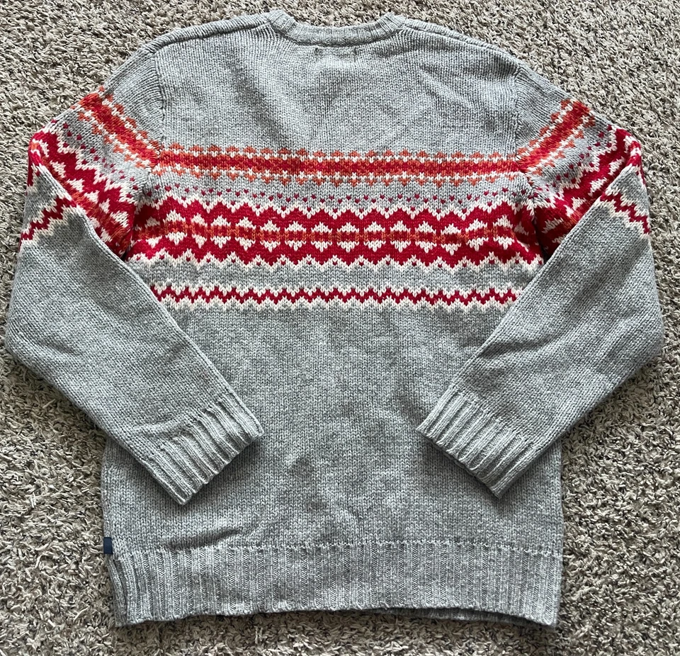 Suéter American Eagle Fair Isle Para Hombre Grande Gris Rojo 100% Lana de Cordero De Colección Foto 4 de 4