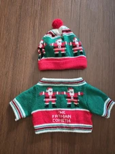 Vintage Christmas Santa Clause Dog Sweater & Hat. Small To Medium Size Dog. 