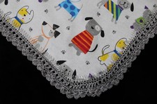 Receiving Blanket Hand Crocheted Edge Baby Shower Gift Girl Boy DOGS IN SWEATERS