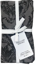 Williams Sonoma Damask Jacquard Dinner Napkins Set of 4 New  Black Gray